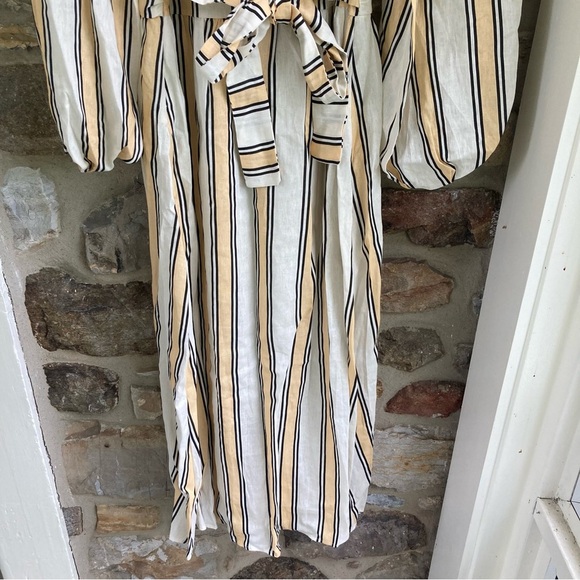 NWT VRG GRL Tularosa Linen Midi Dress in Apricot Spritz Stripe Yellow/Black 10 - Picture 7 of 15